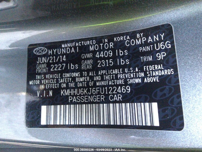 2015 HYUNDAI GENESIS COUPE 3.8L BASE KMHHU6KJ6FU122469
