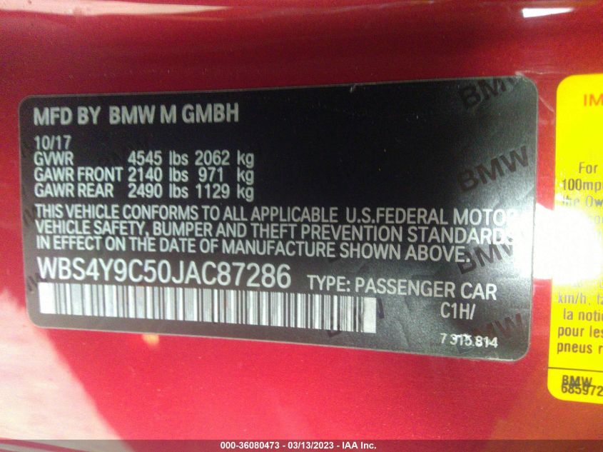 2018 BMW M4 - WBS4Y9C50JAC87286
