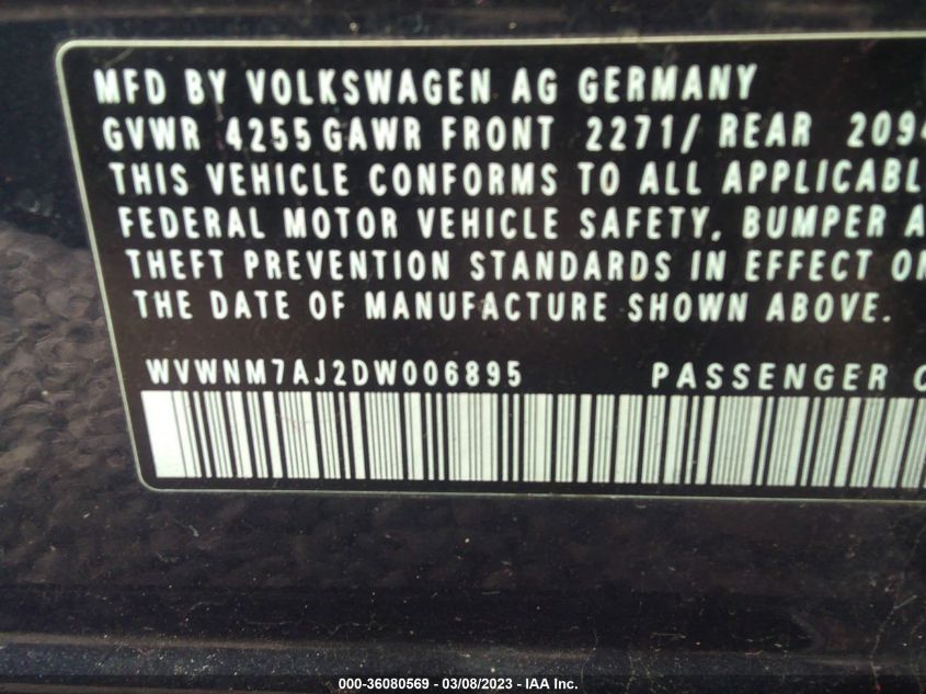 2013 VOLKSWAGEN GOLF TDI W/TECH PKG - WVWNM7AJ2DW006895