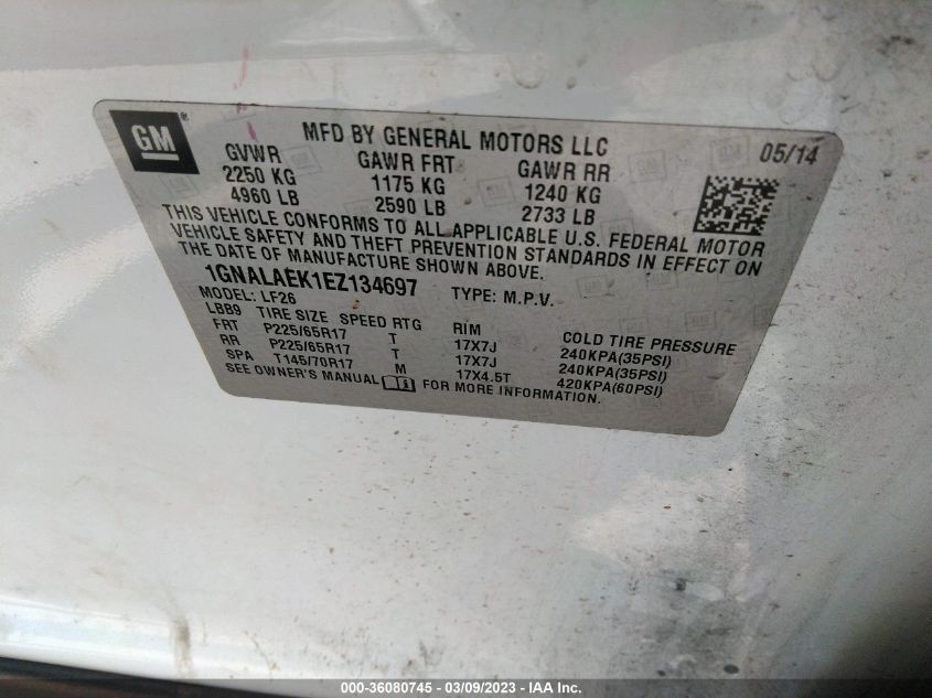 2014 CHEVROLET EQUINOX LS - 1GNALAEK1EZ134697