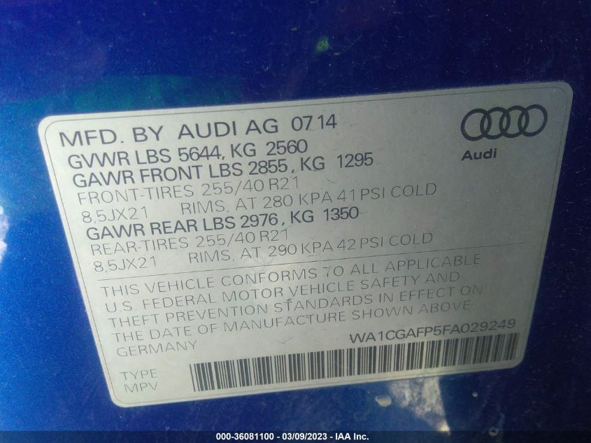 2015 AUDI SQ5 PREMIUM PLUS WA1CGAFP5FA029249