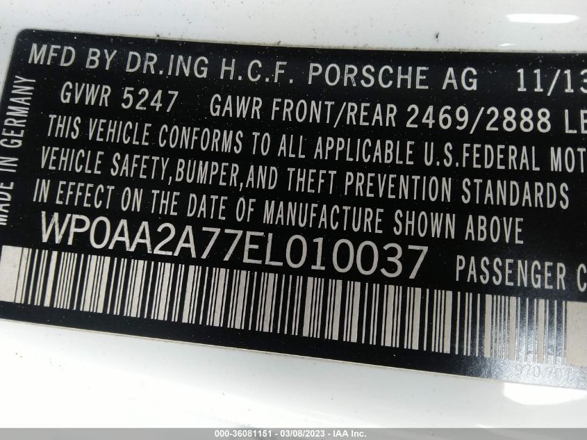 2014 PORSCHE PANAMERA - WP0AA2A77EL010037