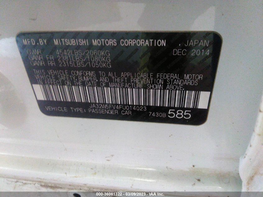 2015 MITSUBISHI LANCER EVOLUTION MR - JA32W5FV4FU014023
