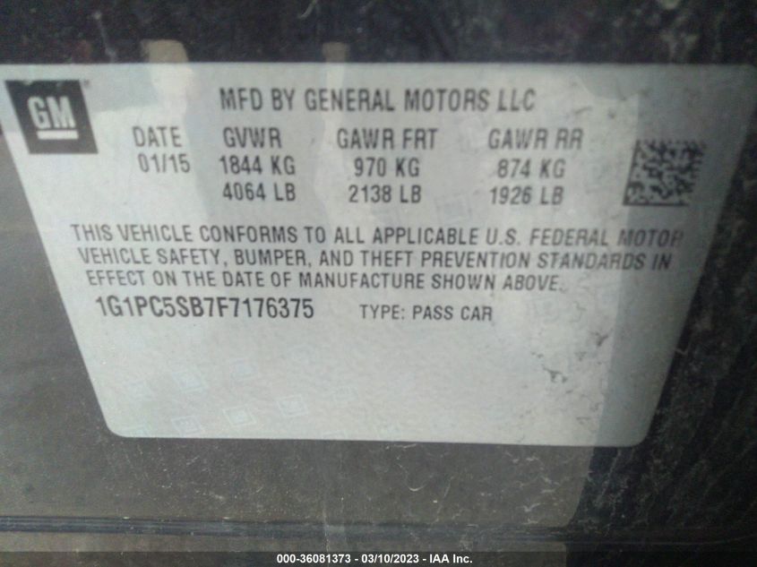2015 CHEVROLET CRUZE LT - 1G1PC5SB7F7176375