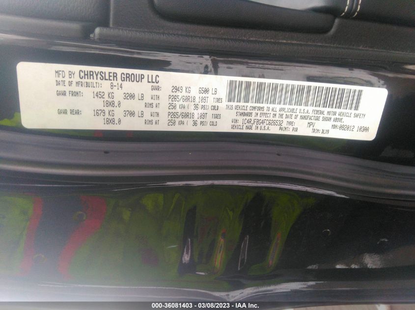 2015 JEEP GRAND CHEROKEE LIMITED - 1C4RJFBG4FC626532