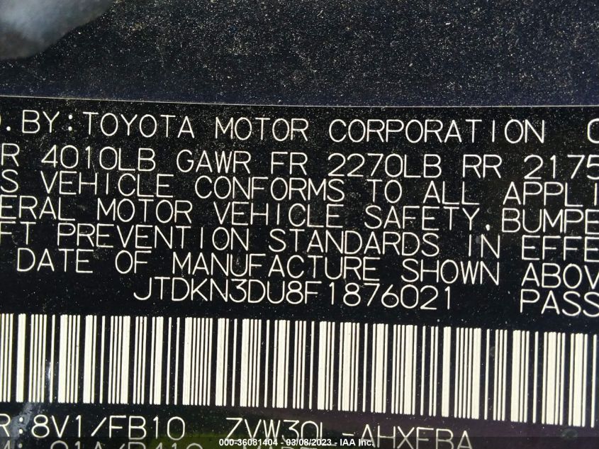 2015 TOYOTA PRIUS FOUR - JTDKN3DU8F1876021