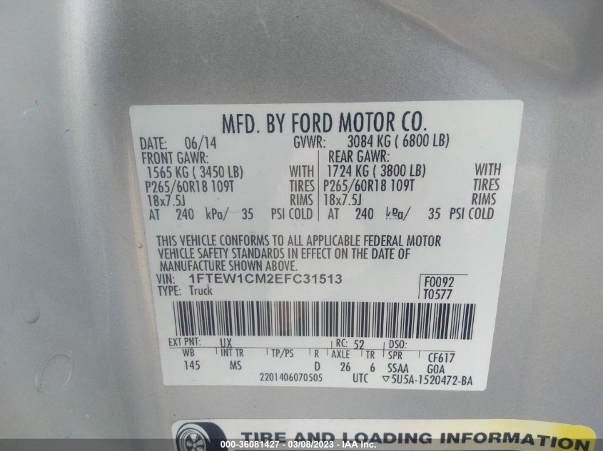 2014 FORD F-150 XL/STX/XLT - 1FTEW1CM2EFC31513