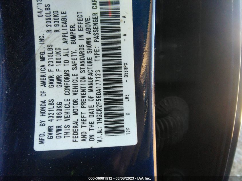 2013 HONDA ACCORD SDN SPORT - 1HGCR2F56DA177123