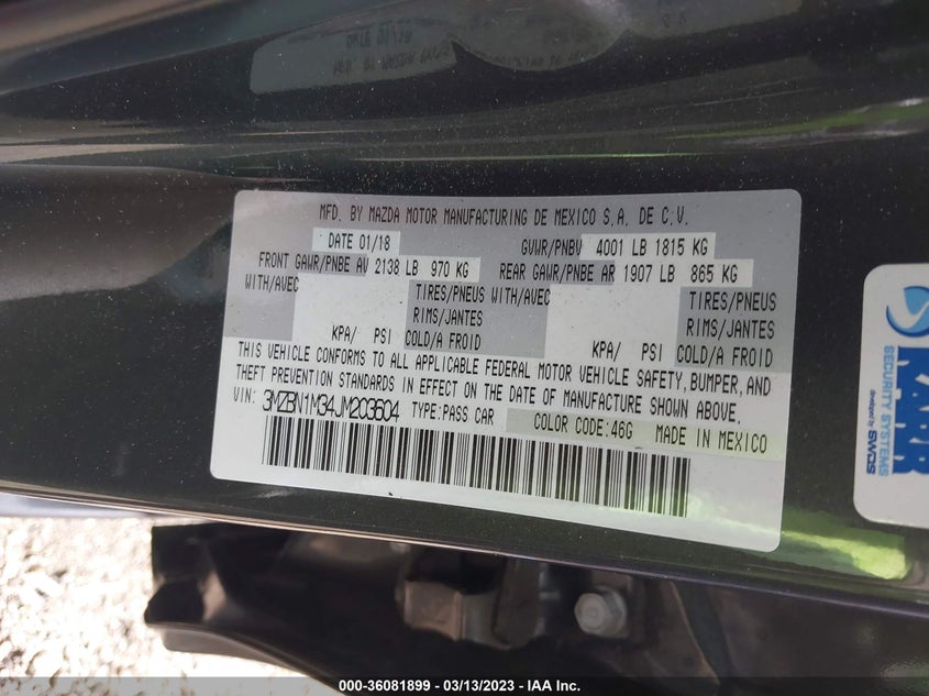 VIN 3MZBN1M34JM203604 2018 MAZDA MAZDA3 5-DOOR GRAND TOURING
