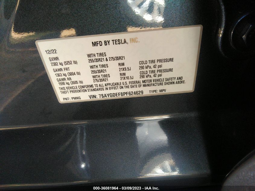 2023 TESLA MODEL Y PERFORMANCE - 7SAYGDEF8PF624629