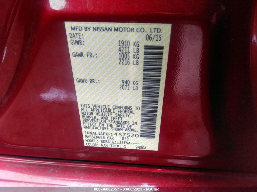 2015 NISSAN ALTIMA 2.5 - 1N4AL3APXFC457520