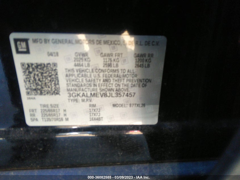 VIN 3GKALMEV8JL357457 2018 GMC TERRAIN SLE
