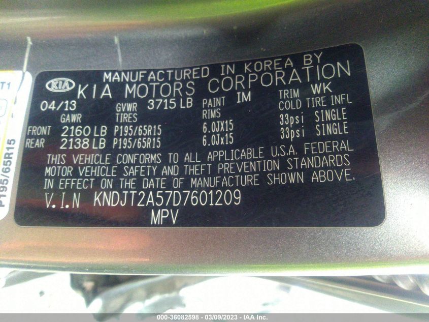 2013 KIA SOUL BASE - KNDJT2A57D7601209