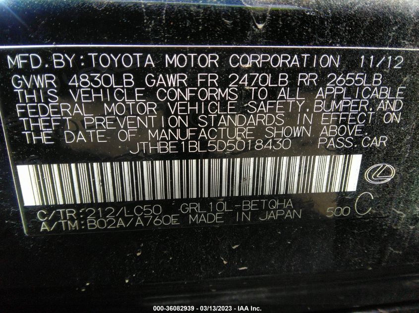 2013 LEXUS GS 350 - JTHBE1BL5D5018430