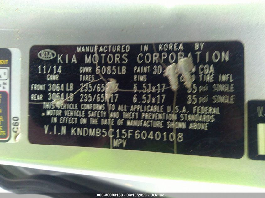 2015 KIA SEDONA LX - KNDMB5C15F6040108