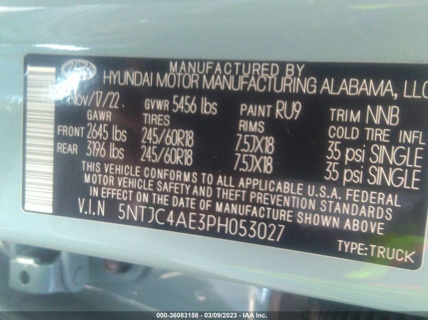 2023 HYUNDAI SANTA CRUZ SEL 5NTJC4AE3PH053027