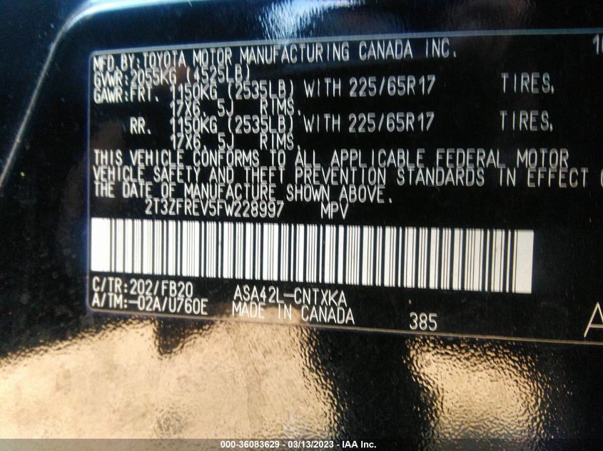 2015 TOYOTA RAV4 LE - 2T3ZFREV5FW228997