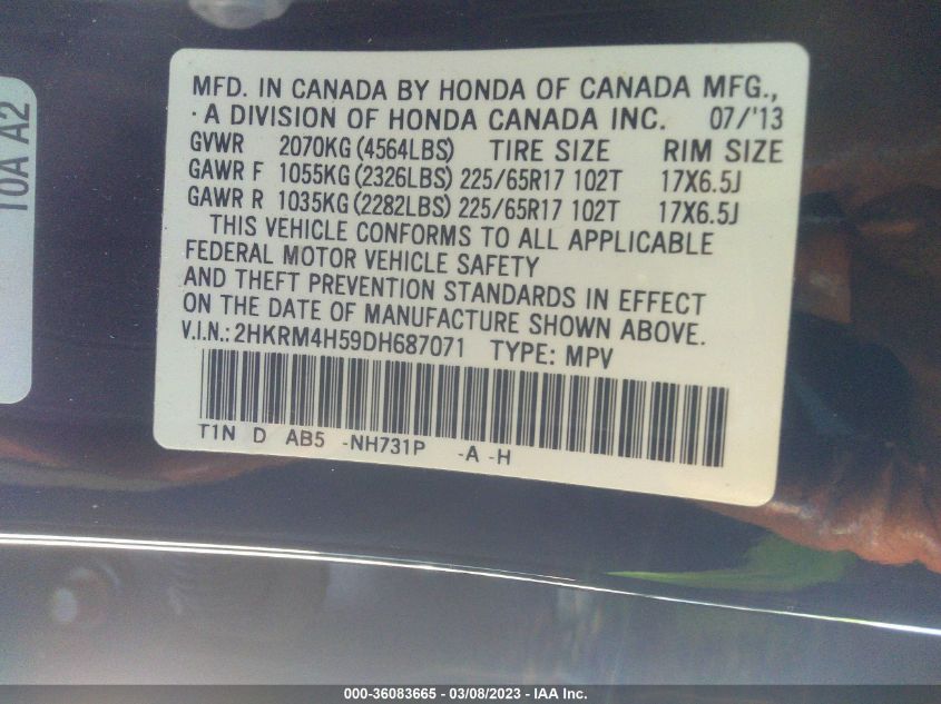 2013 HONDA CR-V EX - 2HKRM4H59DH687071