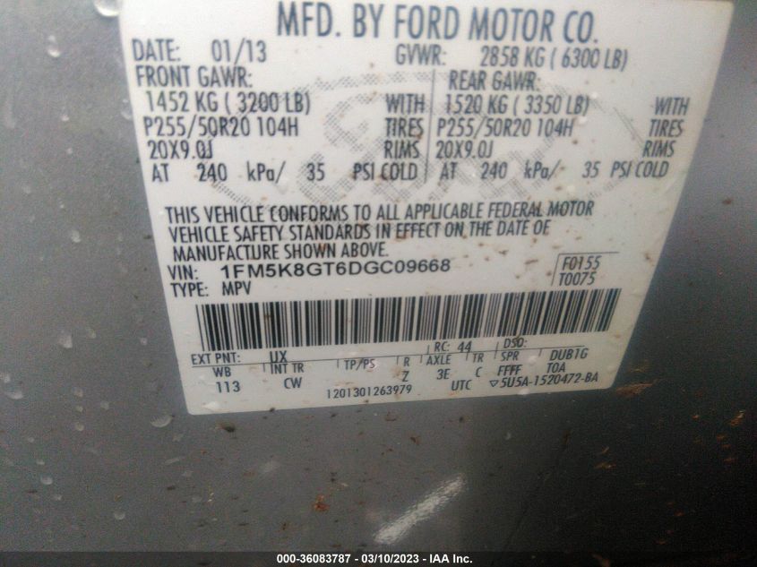 2013 FORD EXPLORER SPORT - 1FM5K8GT6DGC09668