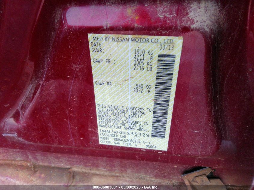 2013 NISSAN ALTIMA 2.5 SV - 1N4AL3AP3DN535329