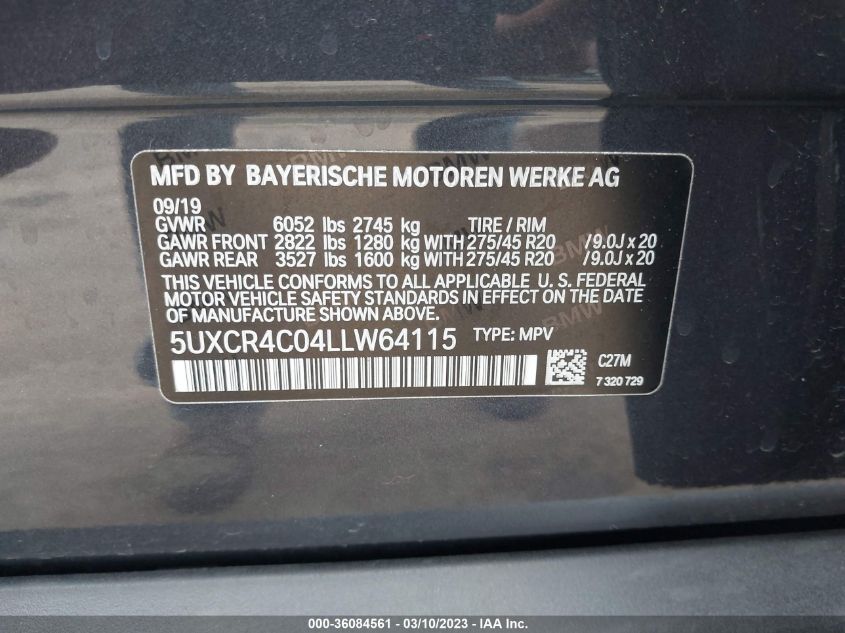 5UXCR4C04LLW64115 2020 BMW X5, photo no. 9