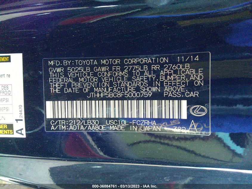 2015 LEXUS RC F - JTHHP5BC8F5000759