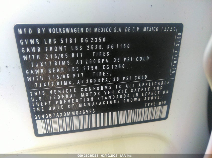 VIN 3VV3B7AX0MM046525 2021 VOLKSWAGEN TIGUAN SE/SE R-LINE BLACK/SEL