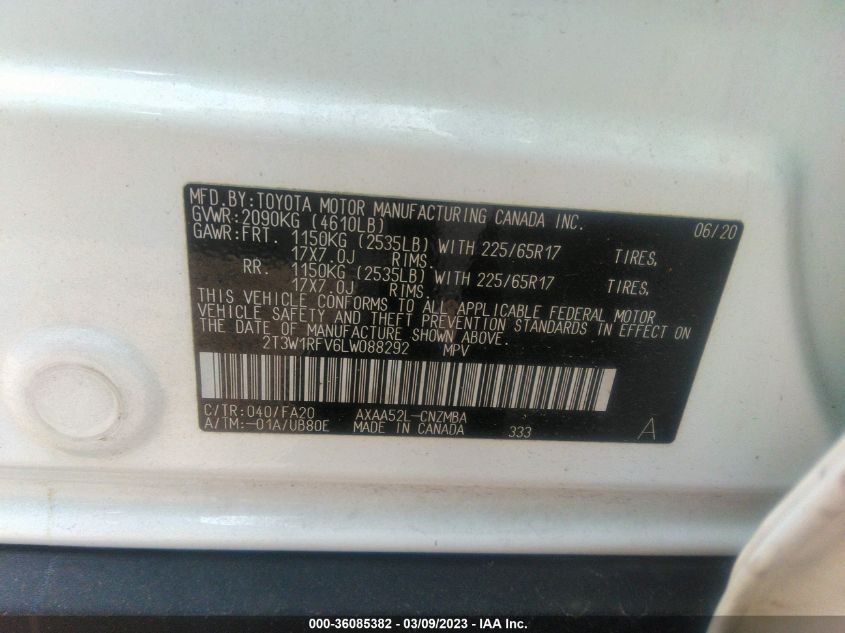 2020 TOYOTA RAV4 XLE - 2T3W1RFV6LW088292