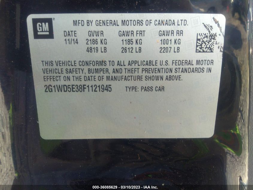 2015 CHEVROLET IMPALA LIMITED POLICE POLICE 2G1WD5E38F1121945