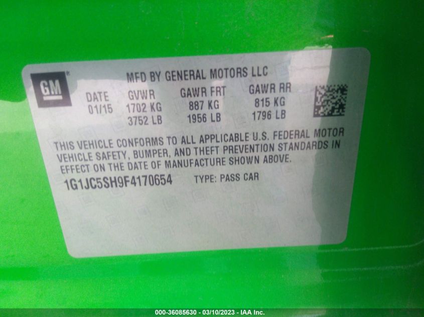 2015 CHEVROLET SONIC LT - 1G1JC5SH9F4170654