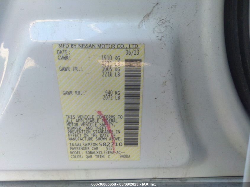 2013 NISSAN ALTIMA 2.5 SL - 1N4AL3AP2DN582710