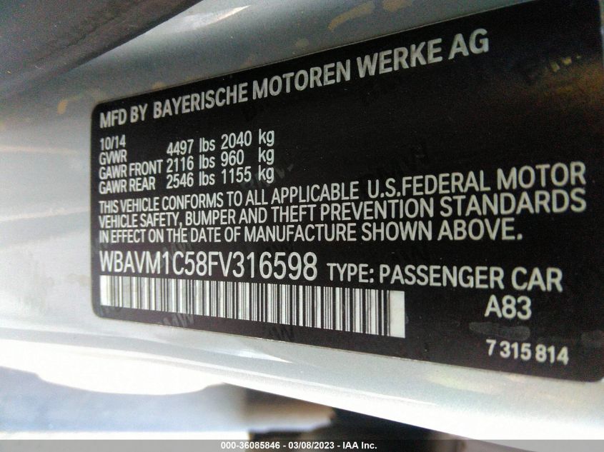 2015 BMW X1 SDRIVE28I - WBAVM1C58FV316598