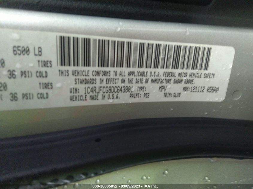 2013 JEEP GRAND CHEROKEE OVERLAND - 1C4RJFCG8DC643801