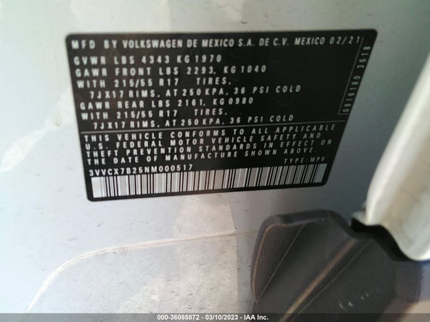 2022 VOLKSWAGEN TAOS S - 3VVCX7B25NM000517