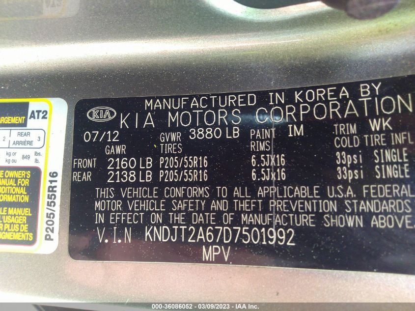 2013 KIA SOUL + - KNDJT2A67D7501992