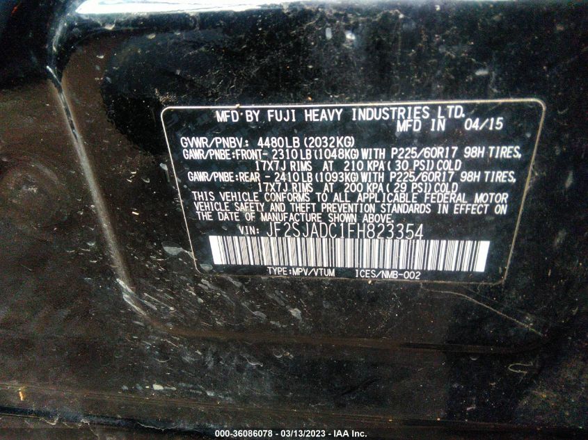 2015 SUBARU FORESTER 2.5I PREMIUM - JF2SJADC1FH823354