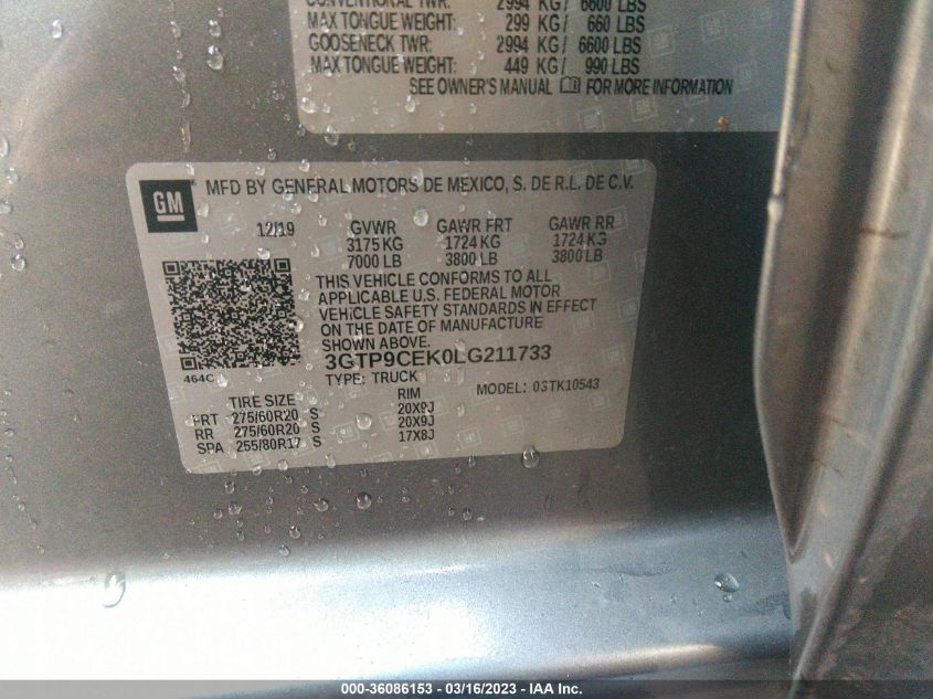 2020 GMC SIERRA 1500 ELEVATION - 3GTP9CEK0LG211733