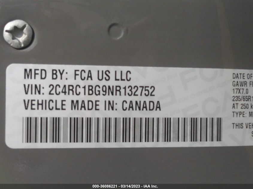 2022 CHRYSLER PACIFICA TOURING L - 2C4RC1BG9NR132752