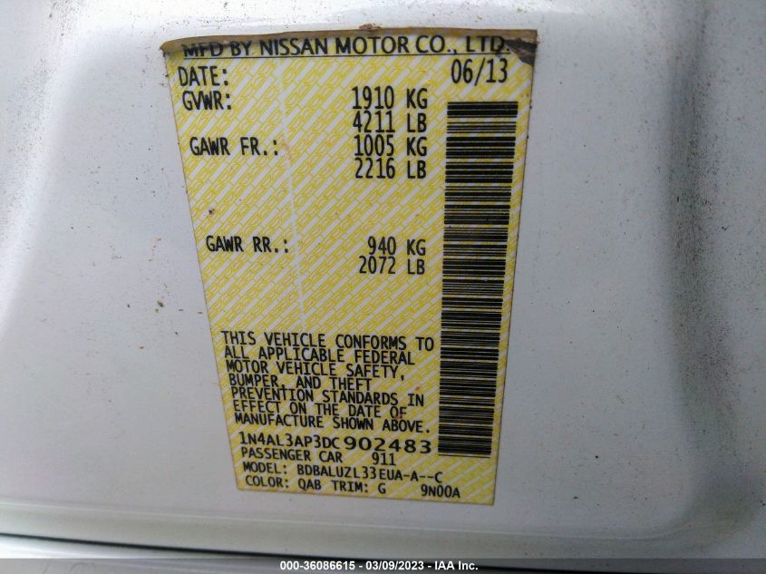 2013 NISSAN ALTIMA 2.5 SV - 1N4AL3AP3DC902483