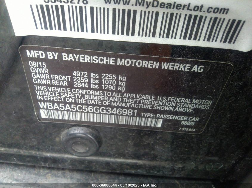 2016 BMW 5 SERIES 528I - WBA5A5C56GG346981