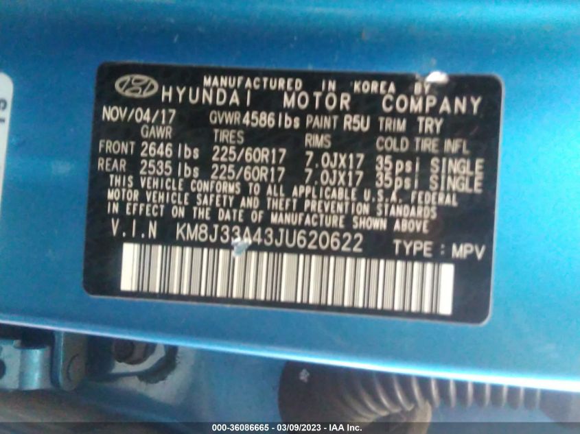 2018 HYUNDAI TUCSON SEL PLUS - KM8J33A43JU620622