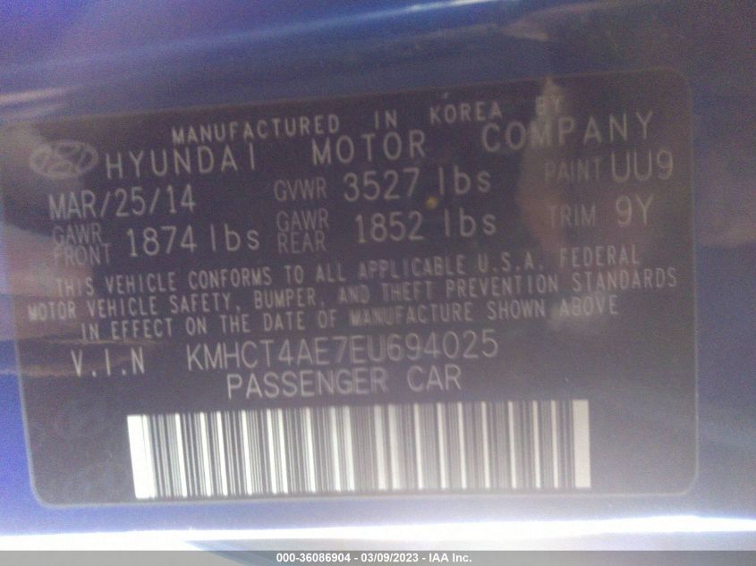 2014 HYUNDAI ACCENT GLS - KMHCT4AE7EU694025