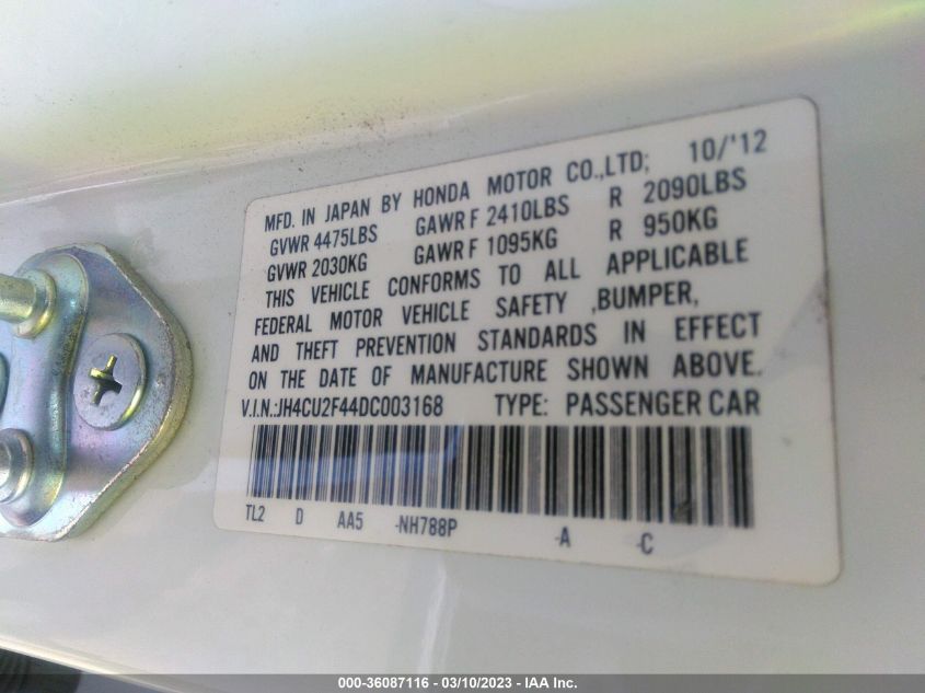 2013 ACURA TSX JH4CU2F44DC003168