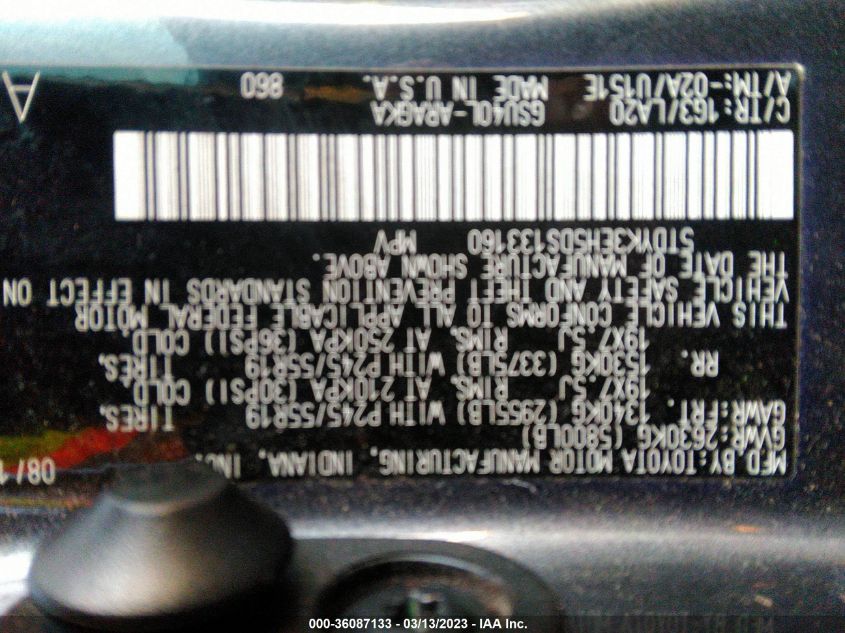 2013 TOYOTA HIGHLANDER LIMITED - 5TDYK3EH5DS133160