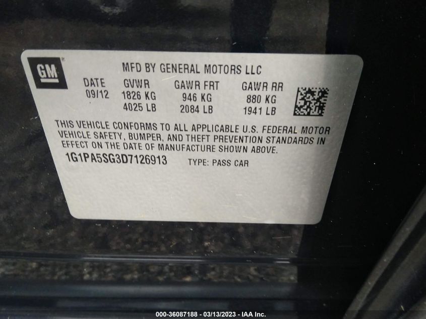 2013 CHEVROLET CRUZE LS - 1G1PA5SG3D7126913