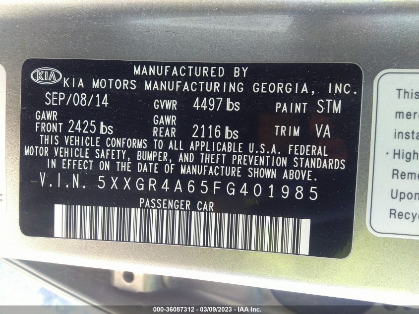 2015 KIA OPTIMA SX TURBO - 5XXGR4A65FG401985