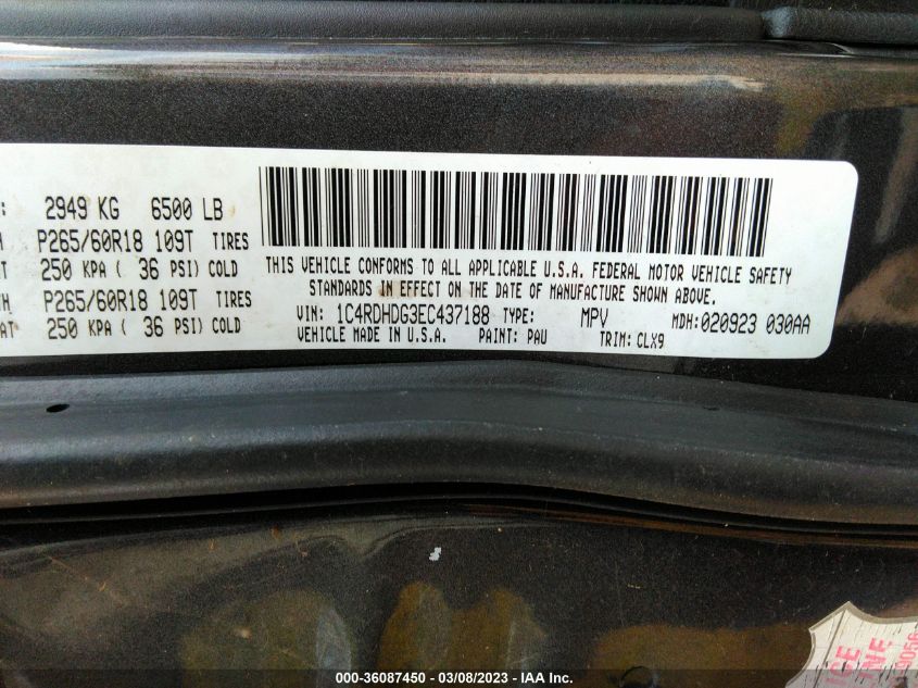 2014 DODGE DURANGO LIMITED - 1C4RDHDG3EC437188