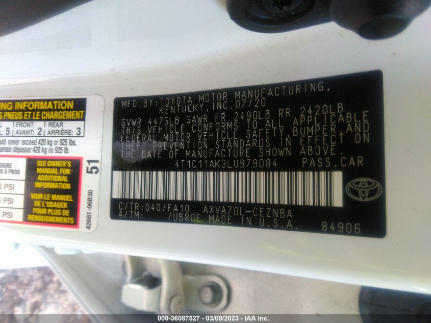 2020 TOYOTA CAMRY LE - 4T1C11AK3LU979084