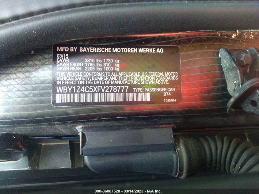2015 BMW I3 WBY1Z4C5XFV278777