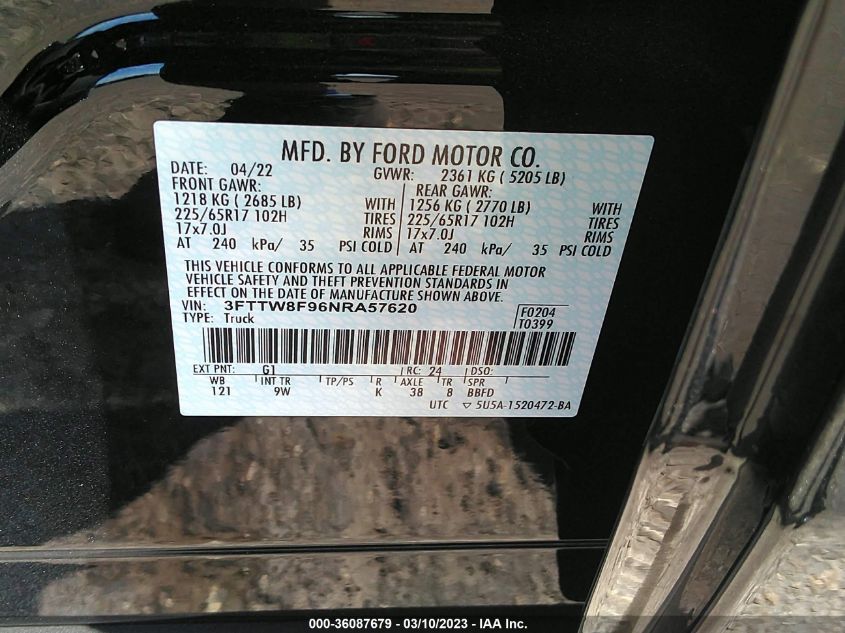 2022 FORD MAVERICK XL/XLT/LARIAT - 3FTTW8F96NRA57620
